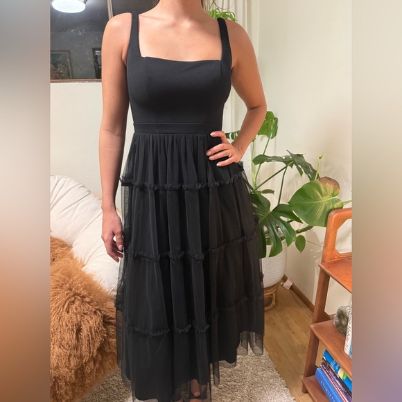 adrianna papell black tiered dress Adrianna Papell Evening Essentials Black Satin Tiered Ruffled Skirt Si –  Recreating Society